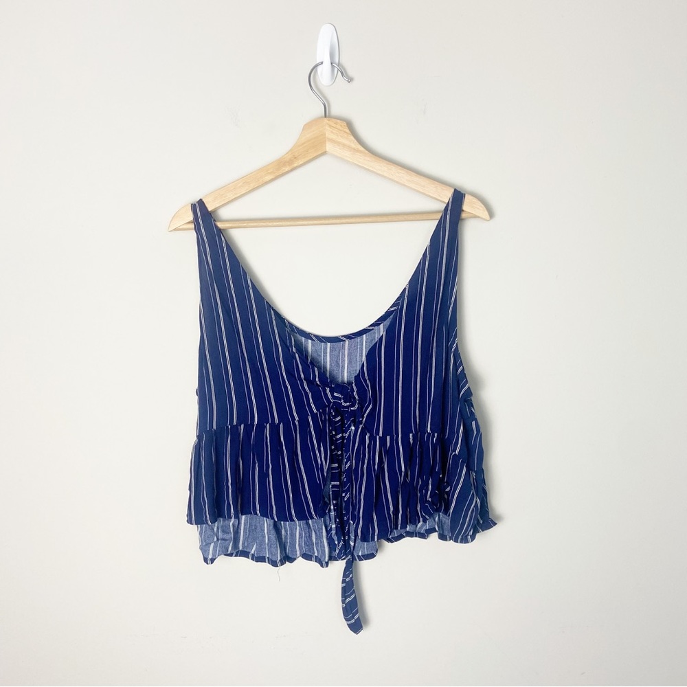 L.A Hearts Blue Striped Cropped Babydoll Tank with Tie Back - Picture 4 of 5